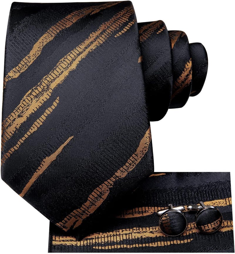 Dubulle Mens Tie Set Solid Paisley Silk Striped Necktie for Men with Cufflinks Tie and Pocket Square - Image 1